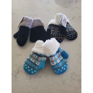 3 Pairs Arctic Paw Sherpa Lined Knit Mittens Winter Snow Play 2-5T